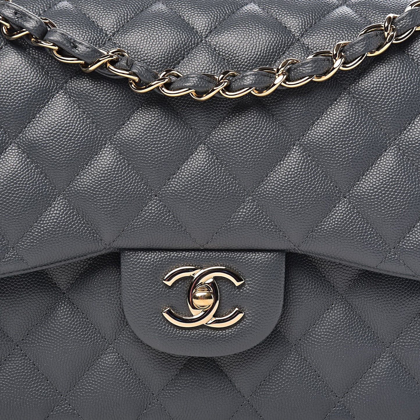 Caviar Quilted Jumbo Double Flap Grey