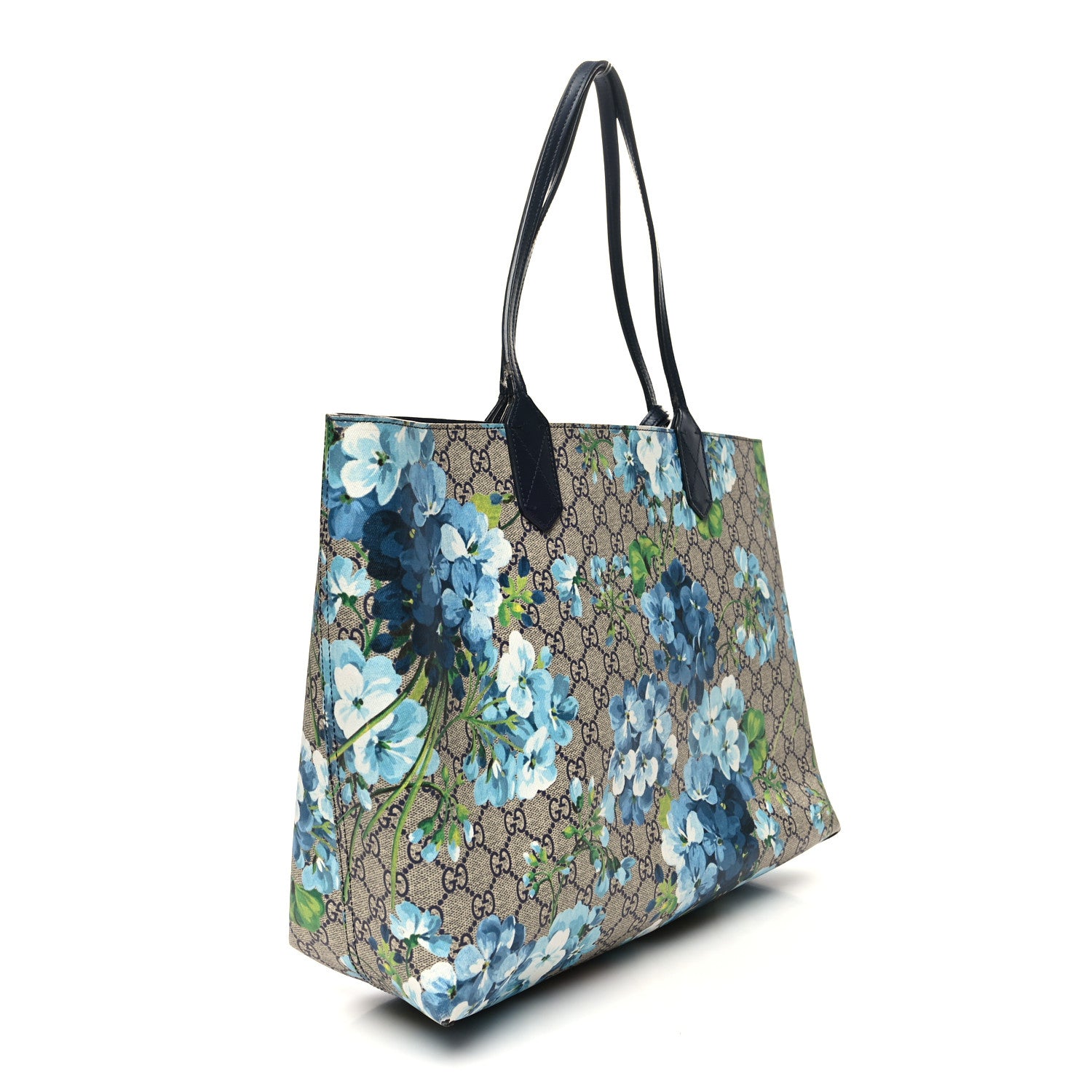 Gucci GG Supreme Monogram Blooms Medium Reversible Tote Beige Blue Navy 2 of 22