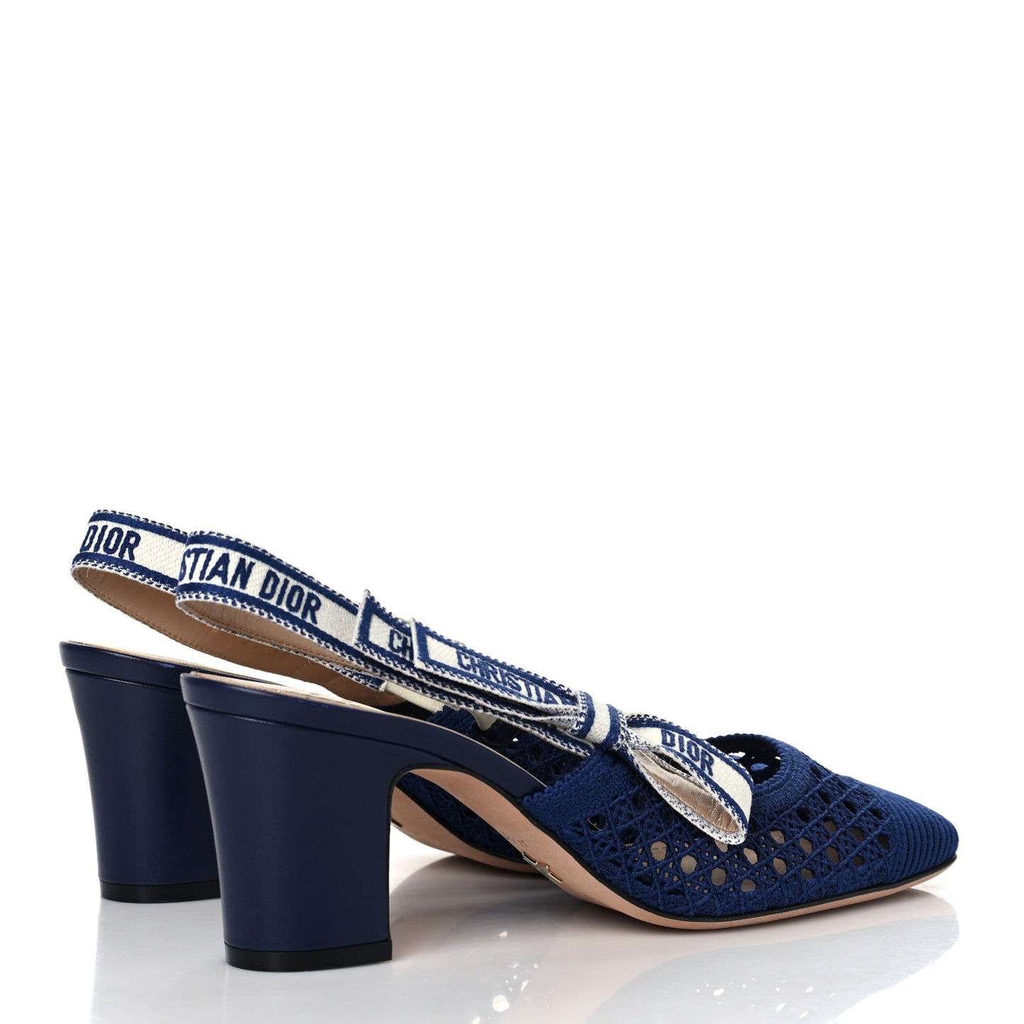 Cotton Lambskin Mesh Cannage Dior & Moi Slingback 70mm Pumps 39 Navy