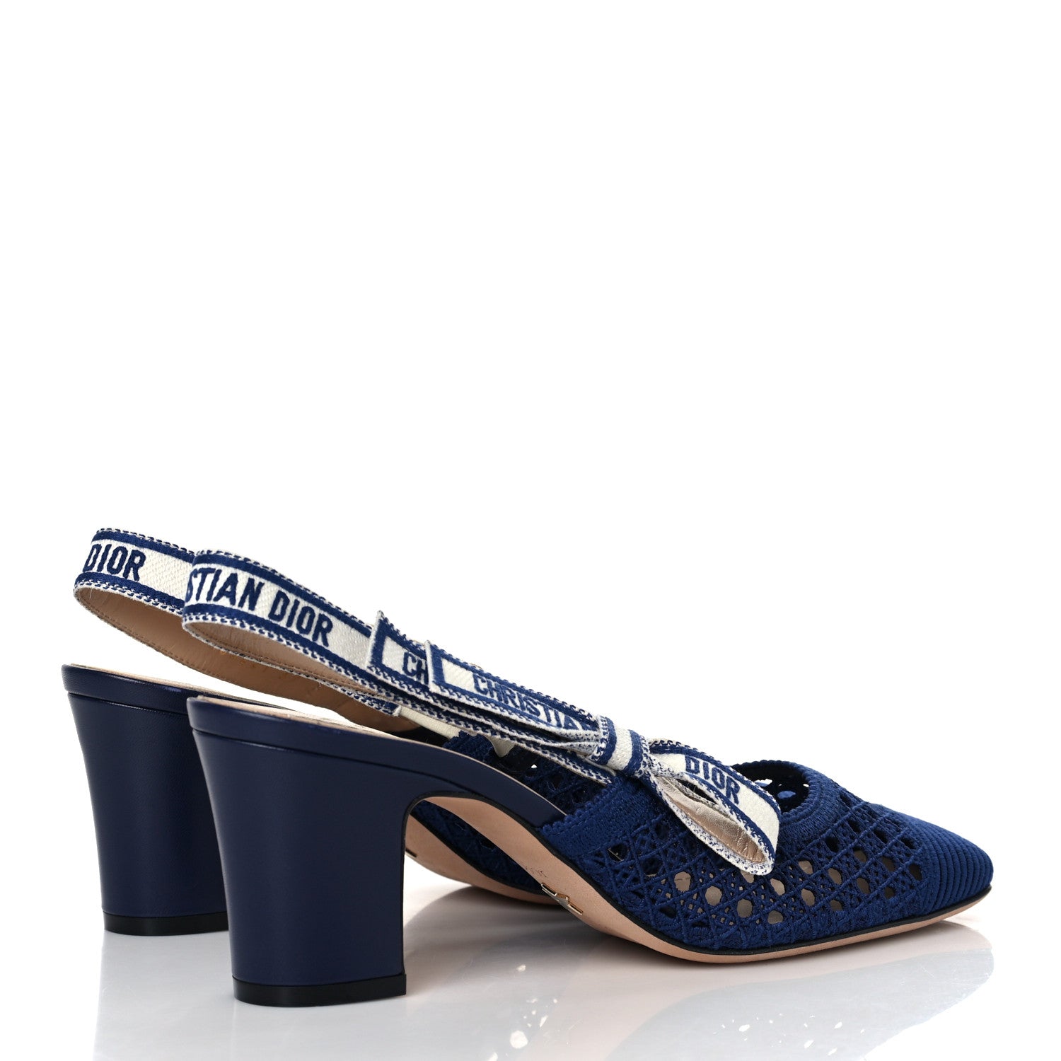 Christian Dior Cotton Lambskin Mesh Cannage Dior & Moi Slingback 70mm Pumps 39 Navy 5 of 8