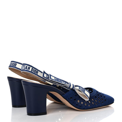 Christian Dior Cotton Lambskin Mesh Cannage Dior & Moi Slingback 70mm Pumps 39 Navy 5 of 8