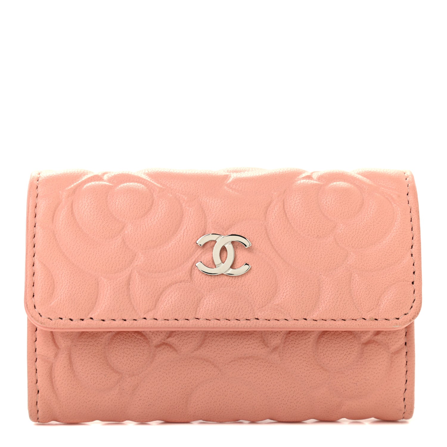 Chanel Goatskin Camellia Embossed Card Holder Wallet Pink 1 of 8