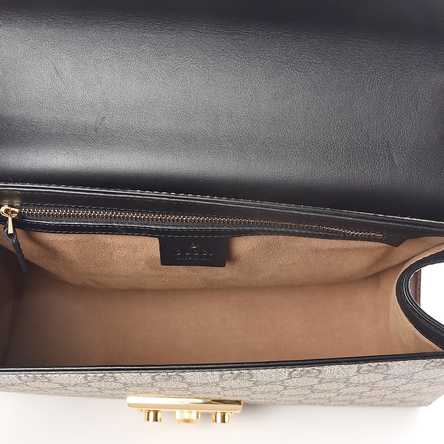 GG Supreme Monogram Calfskin Medium Padlock Shoulder Bag Beige Black Cuir
