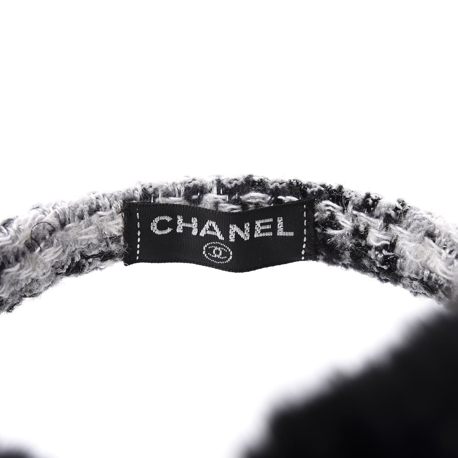 Chanel Rabbit Fur Tweed CC Ear Muffs Black White 5 of 5