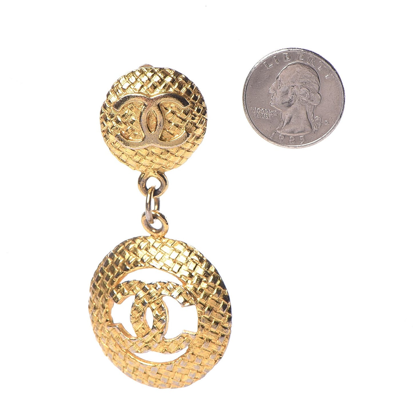 CC Woven Clip On Drop Earrings Gold