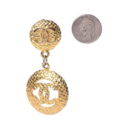 Chanel CC Woven Clip On Drop Earrings Gold 2 of 5