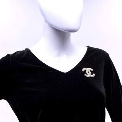 Chanel Pearl Crystal CC Brooch Gold 2 of 4