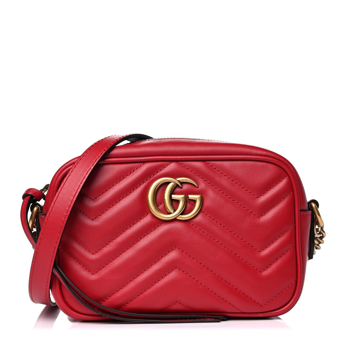 Calfskin Matelasse Mini GG Marmont Chain Shoulder Bag Hibiscus Red