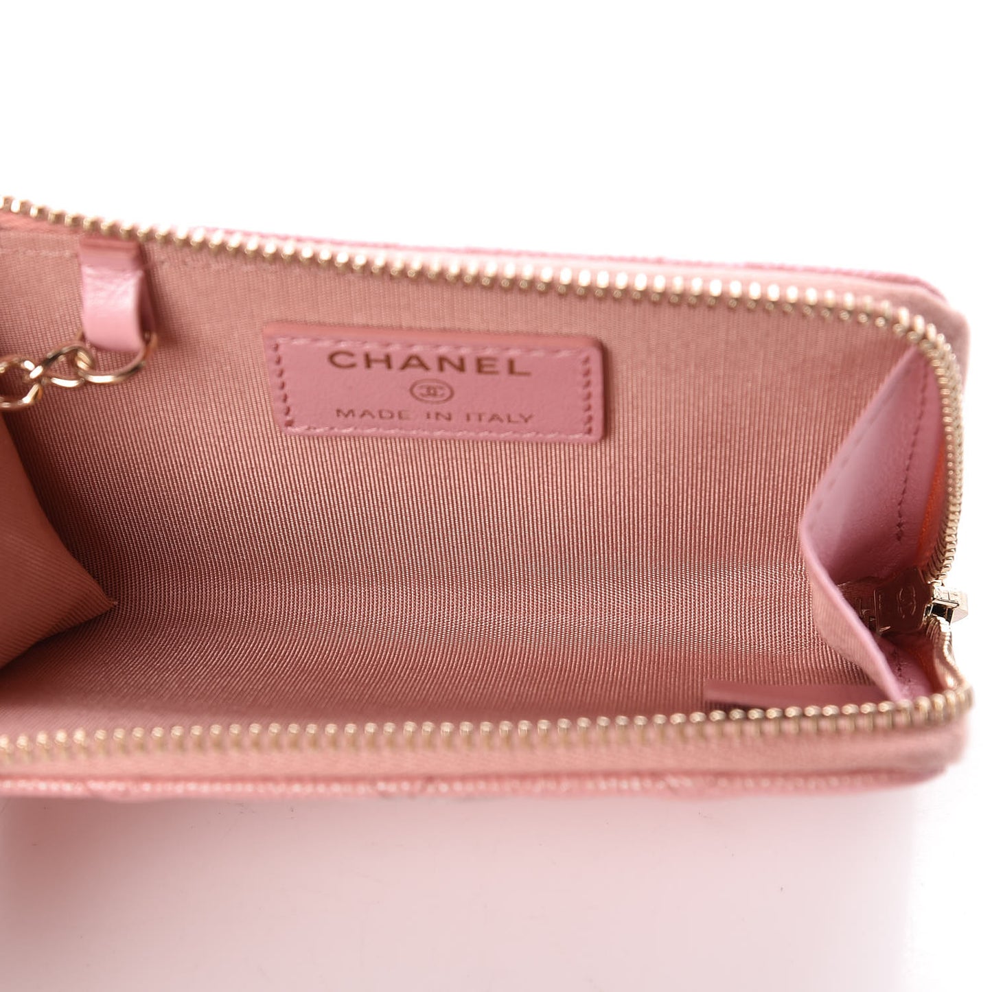 Iridescent Caviar Quilted Zipped Key Holder Case Rose Pink