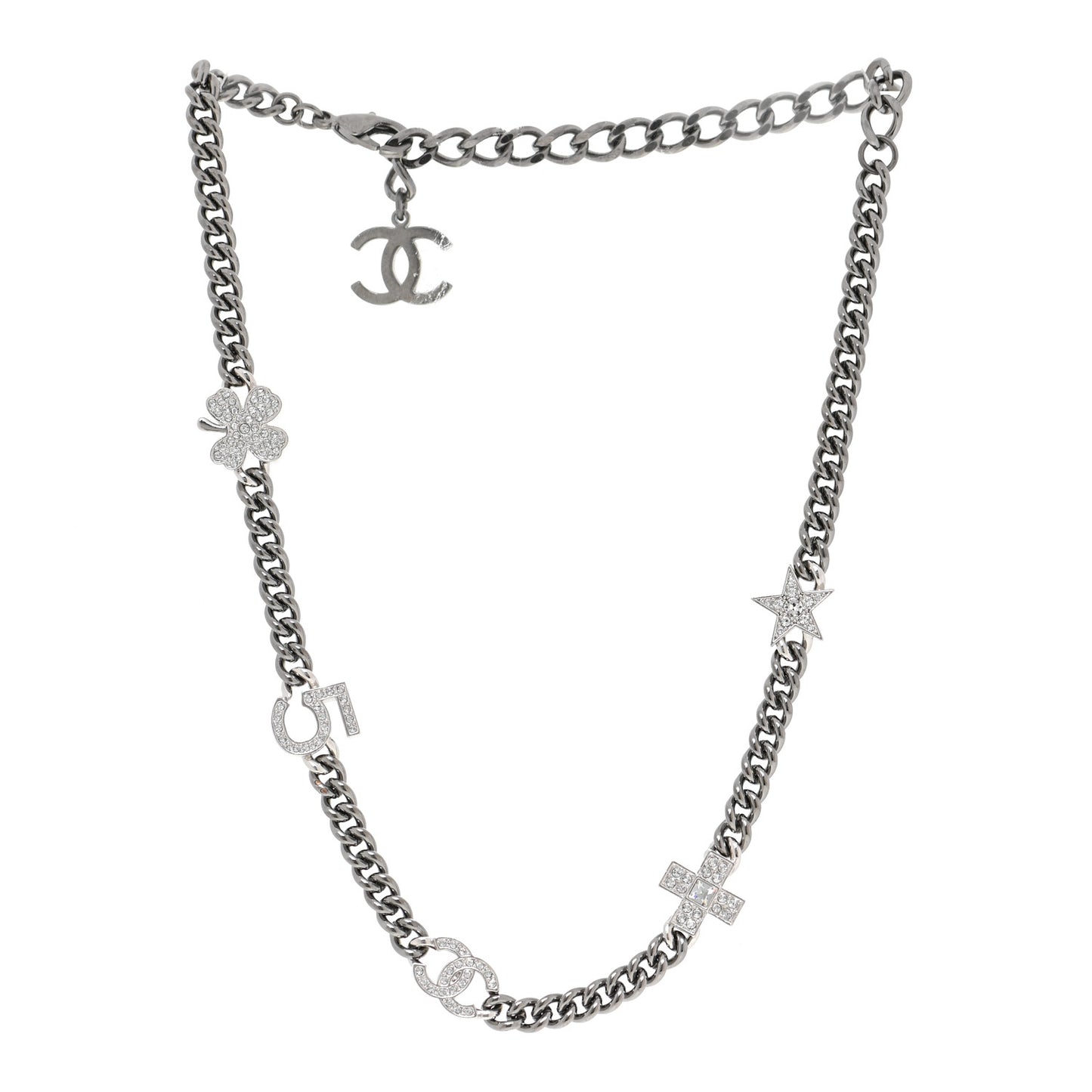 Ruthenium Crystal Chain CC Lucky Charms Choker Silver
