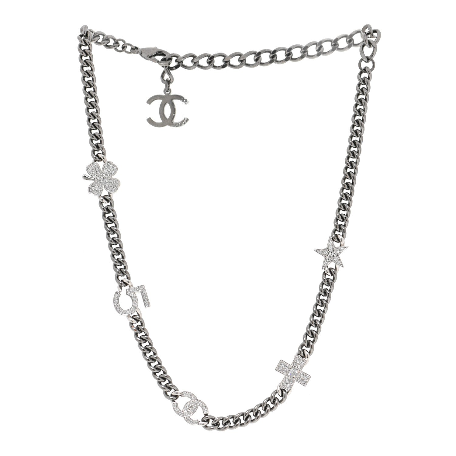 Chanel Ruthenium Crystal Chain CC Lucky Charms Choker Silver 3 of 4