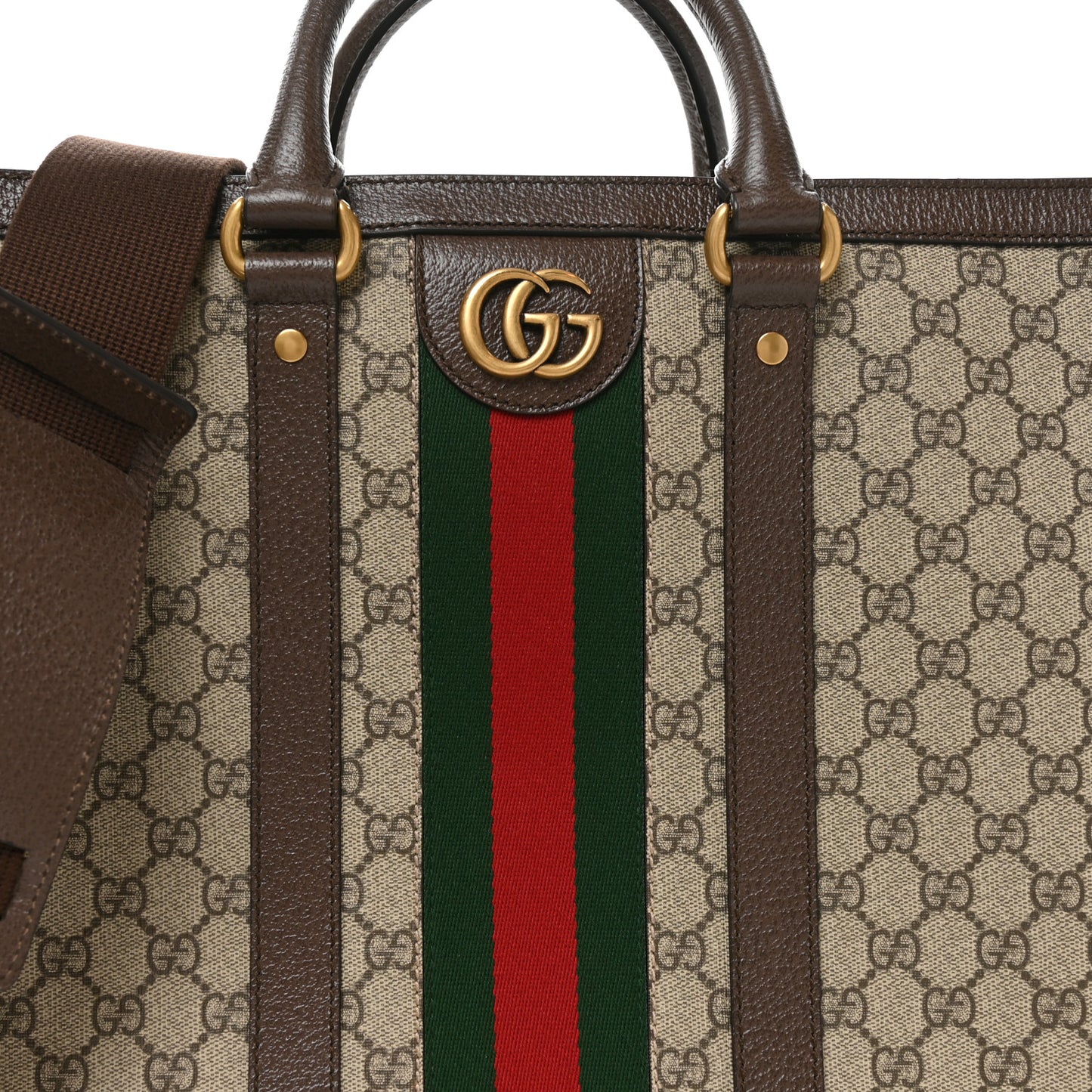 GG Supreme Monogram Textured Dollar Calfskin Web Large Ophidia Tote Bag Beige Ebony
