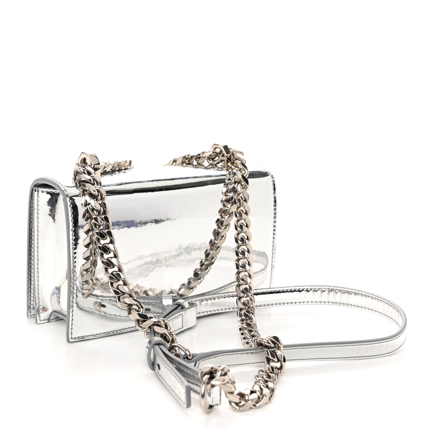 Alexander McQueen Metallic Lambskin Quilted Knuckle Shoulder Bag Silver 3 of 10