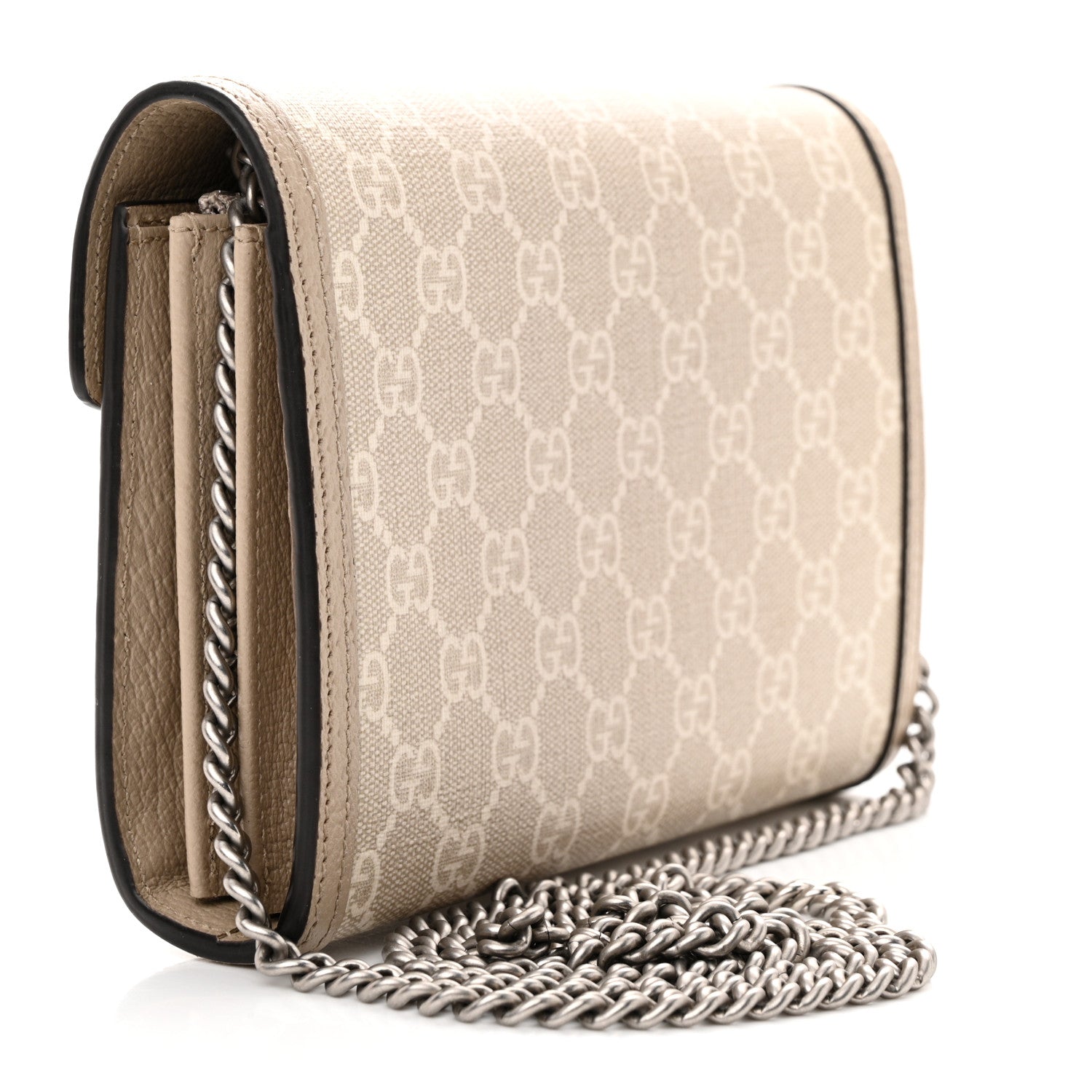 Gucci GG Supreme Monogram Textured Dollar Calfskin Mini Dionysus Chain Wallet Beige Mystic White Oatmeal 3 of 10