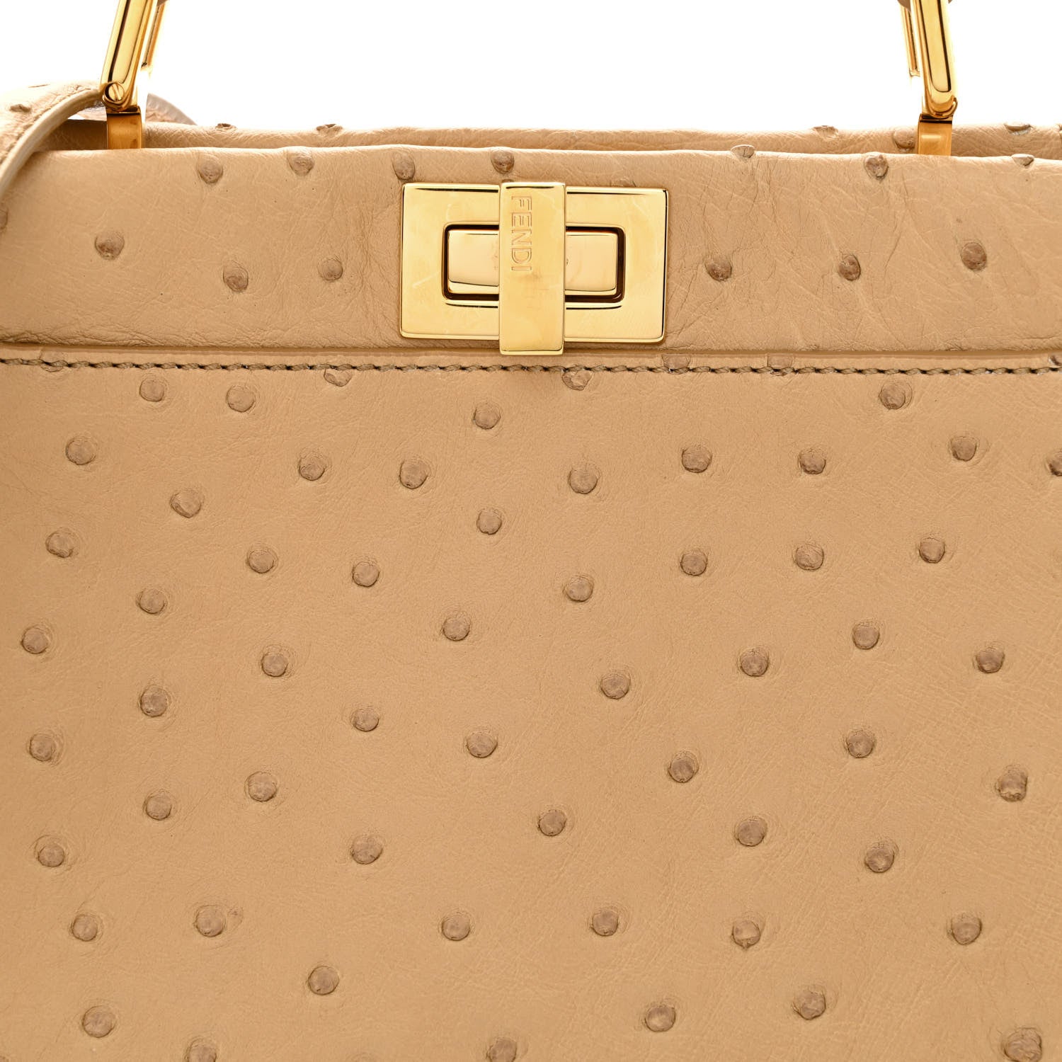 Fendi Ostrich Shiny Nappa Mini Peekaboo Iconic Satchel Cuoio 9 of 12