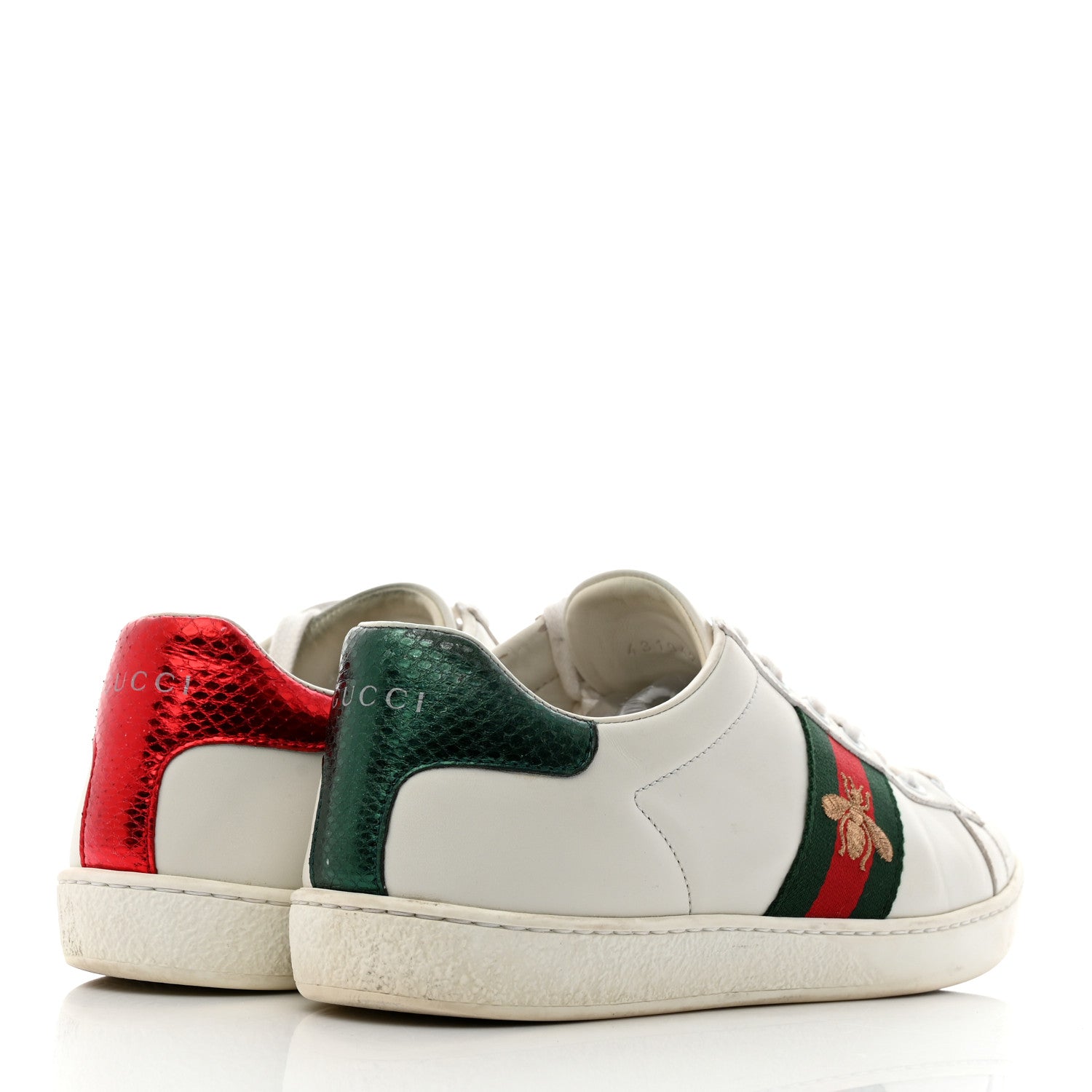 Gucci Calfskin Ayers Bee Embroidered Womens Ace Sneakers 38 White Green 4 of 8