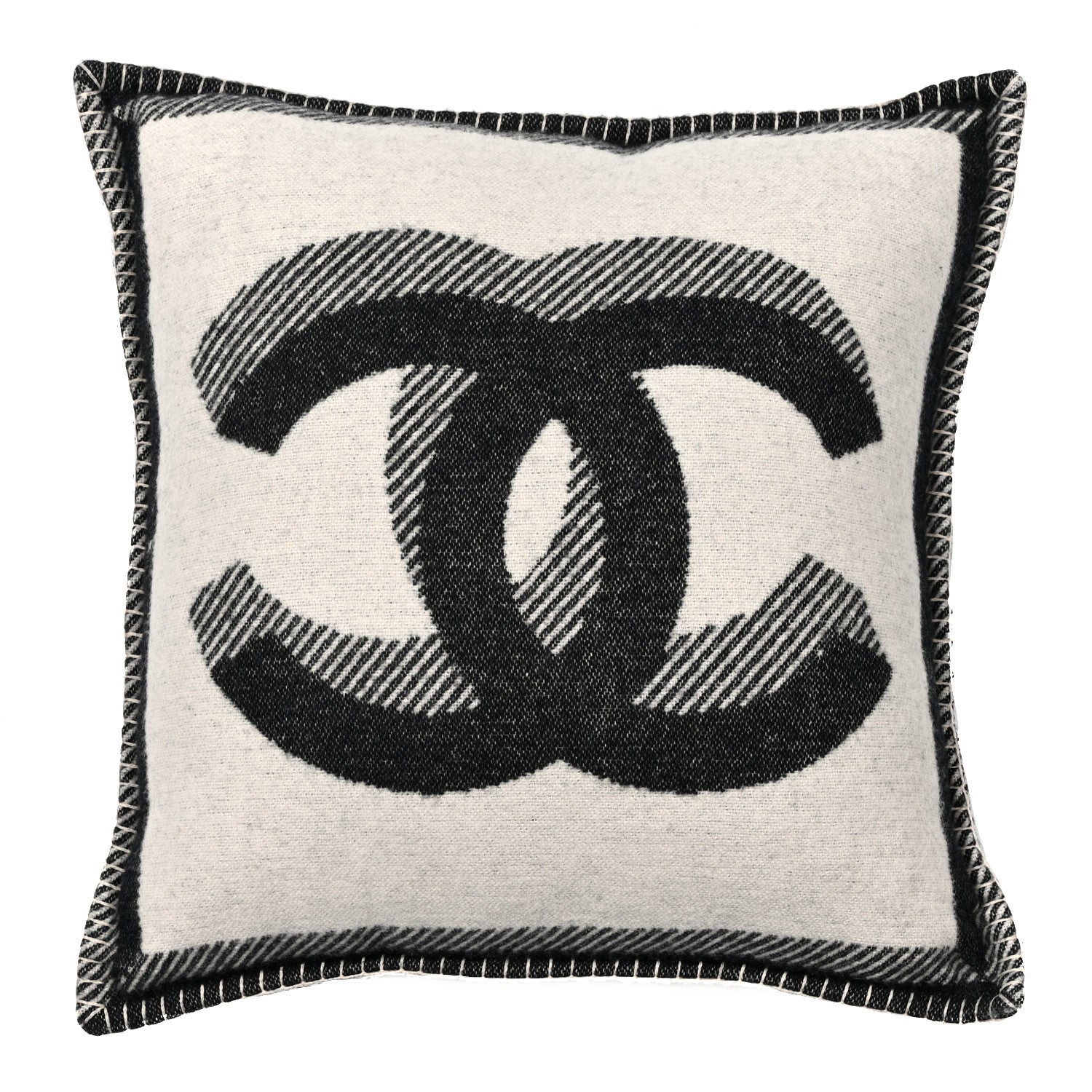 Chanel Merino Wool Cashmere CC Pillow Beige Black 1 of 3