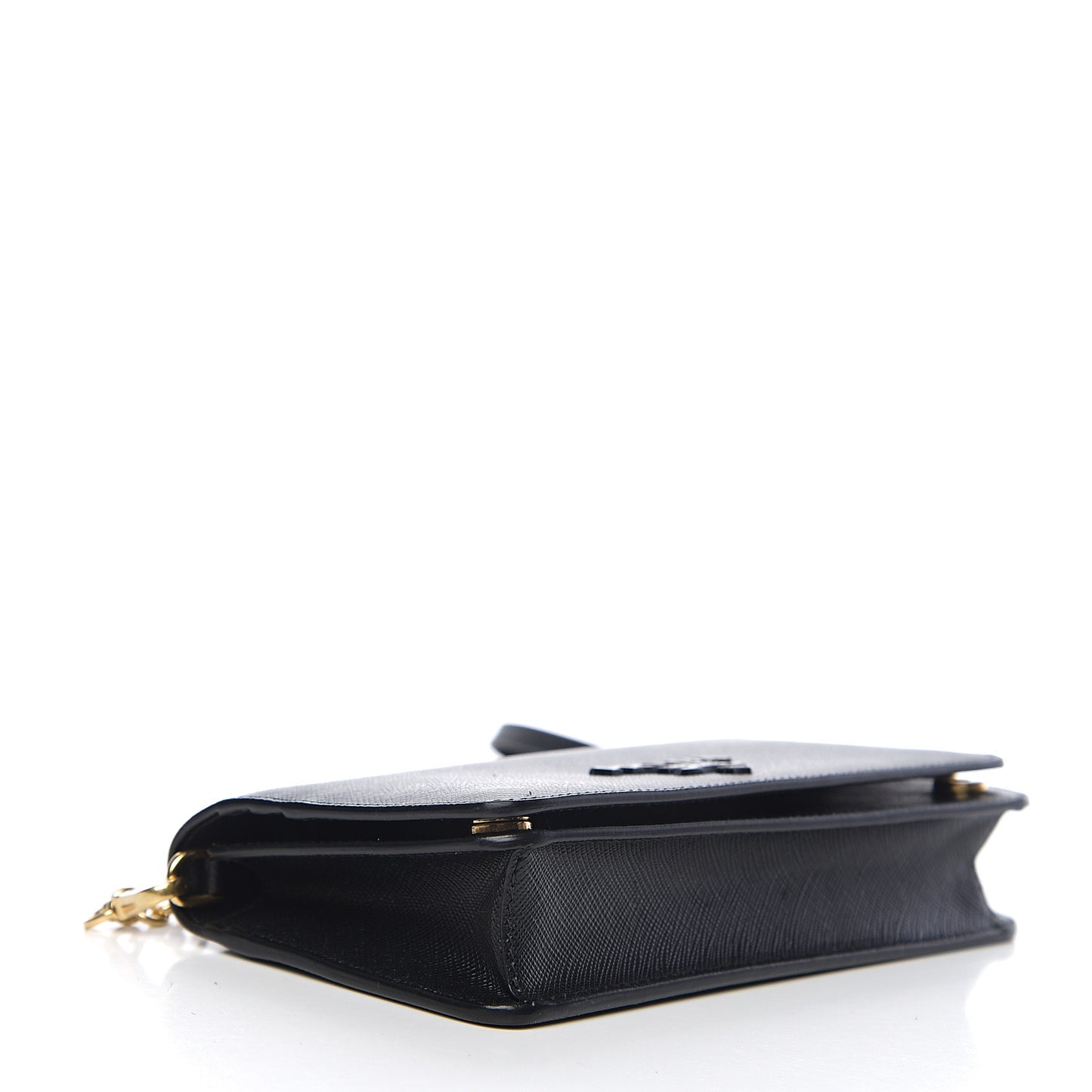 Saffiano Lux Monochrome Chain Wallet Black