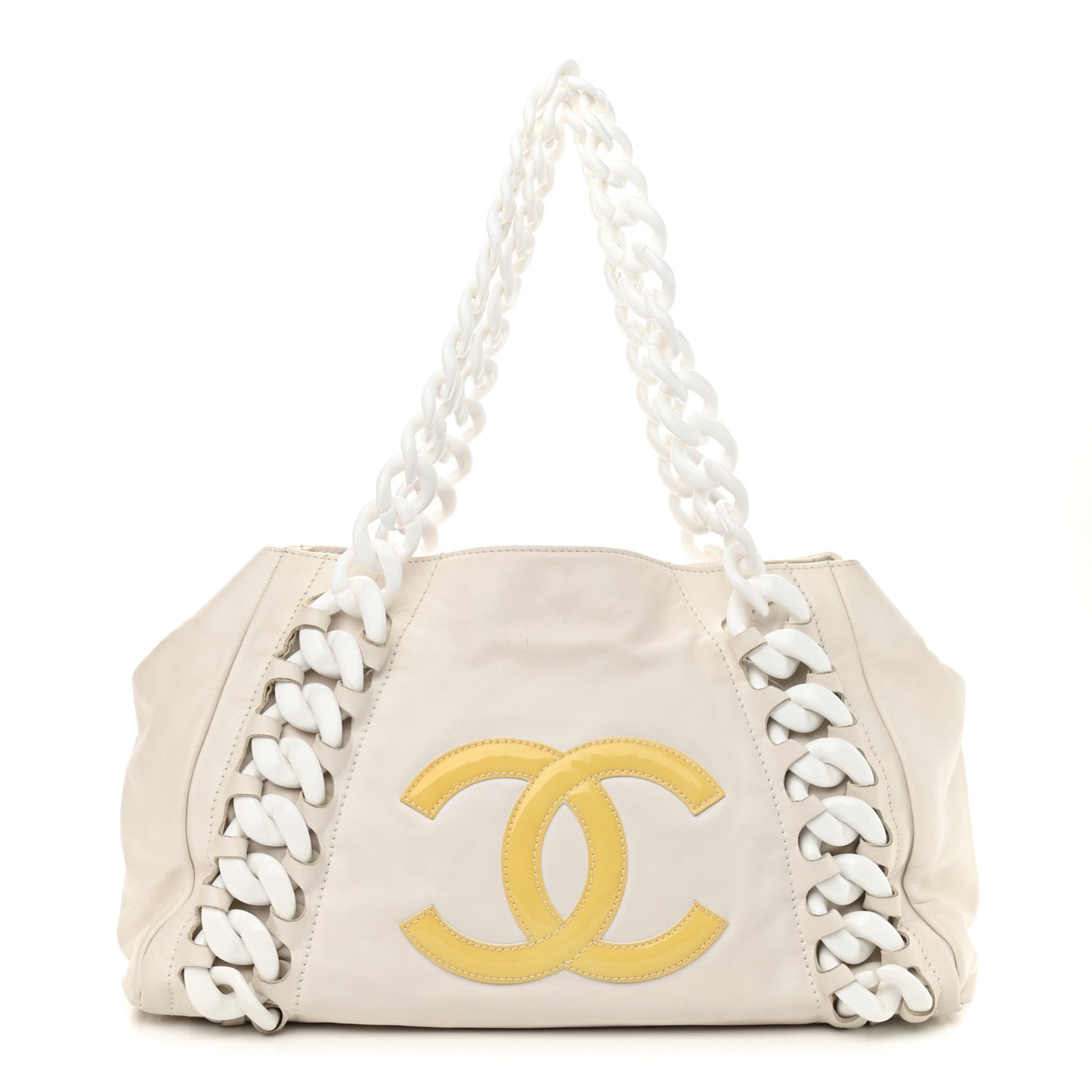 Calfskin Modern Chain Rhodoid East West Tote White