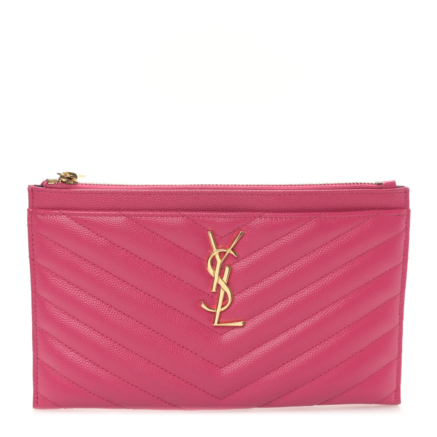 Saint Laurent Grain De Poudre Chevron Monogram Bill Pouch Fresh Fuxia 1 of 10