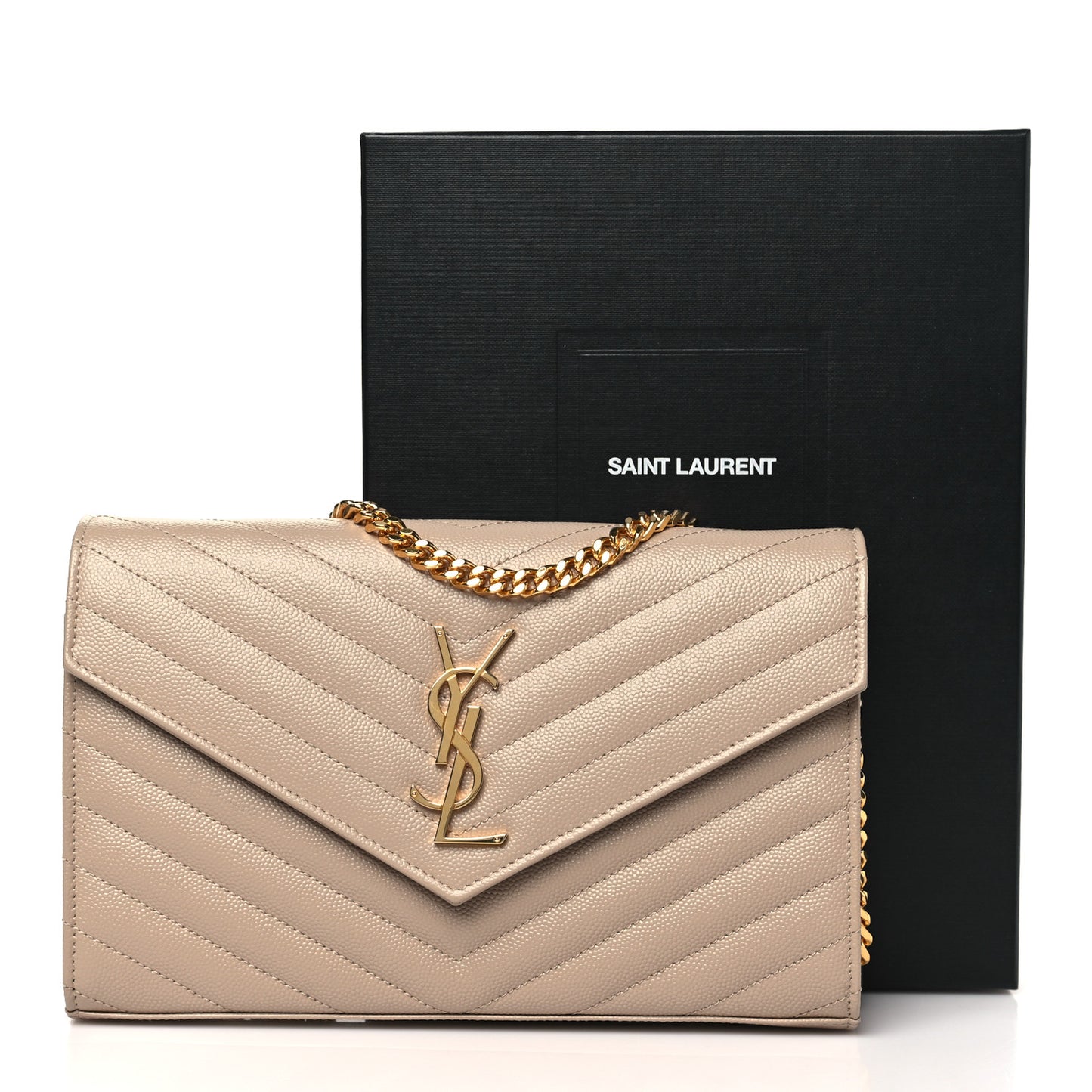 Grain De Poudre Matelasse Chevron Monogram Chain Wallet Dark Beige