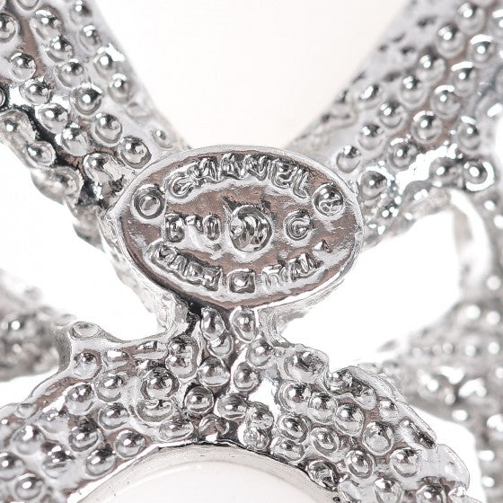 Pearl Crystal CC Star Brooch Silver