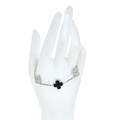Van Cleef & Arpels 18K White Gold Diamond Black Onyx 5 Motifs Vintage Alhambra Bracelet 2 of 5