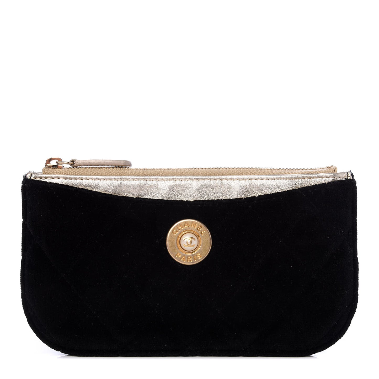 Velvet Metallic Lambskin Quilted Cosmetic Case Black