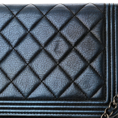 Chanel Metallic Calfskin Quilted Boy Wallet On Chain WOC Navy Blue 15 of 16