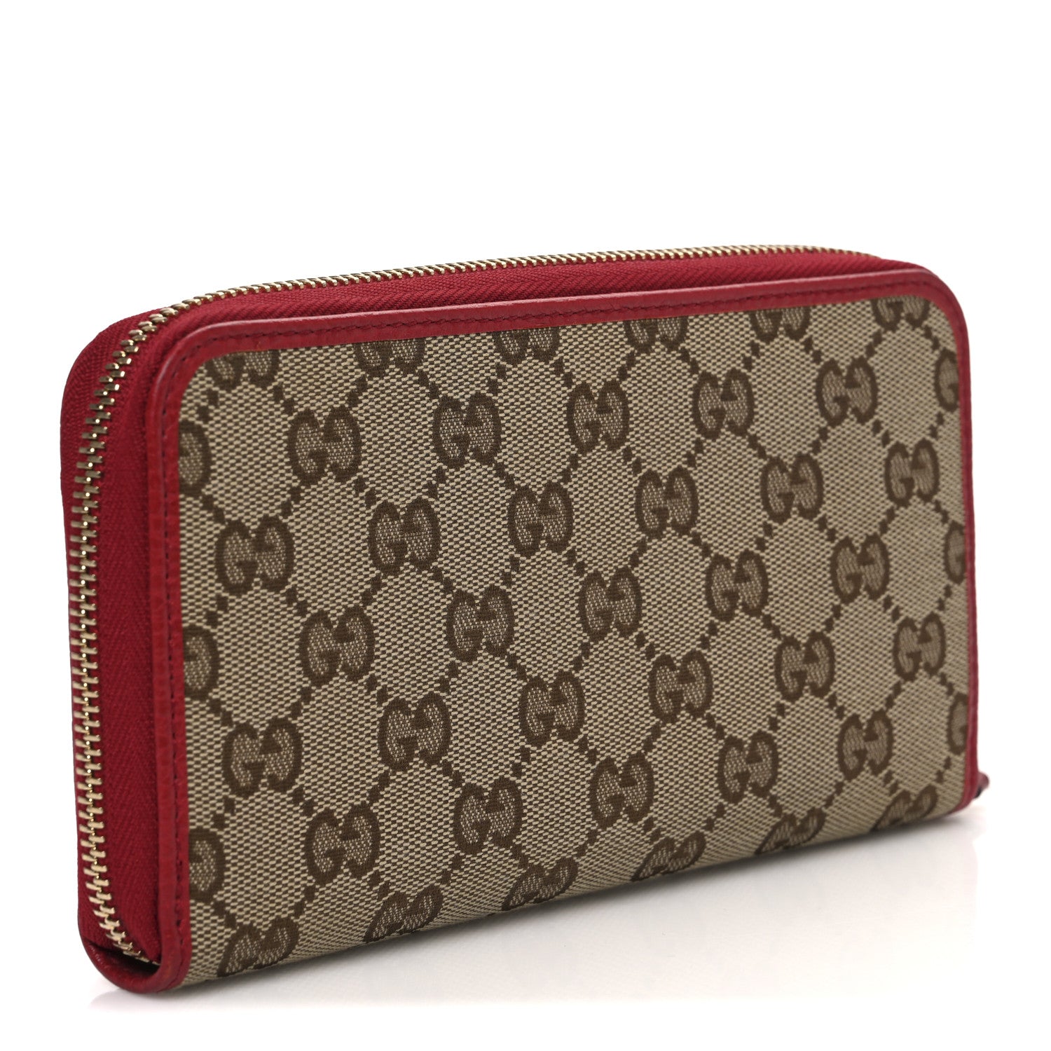 Gucci Monogram Dollar Calfskin Zip Around Wallet Beige Ebony Rosso 3 of 7