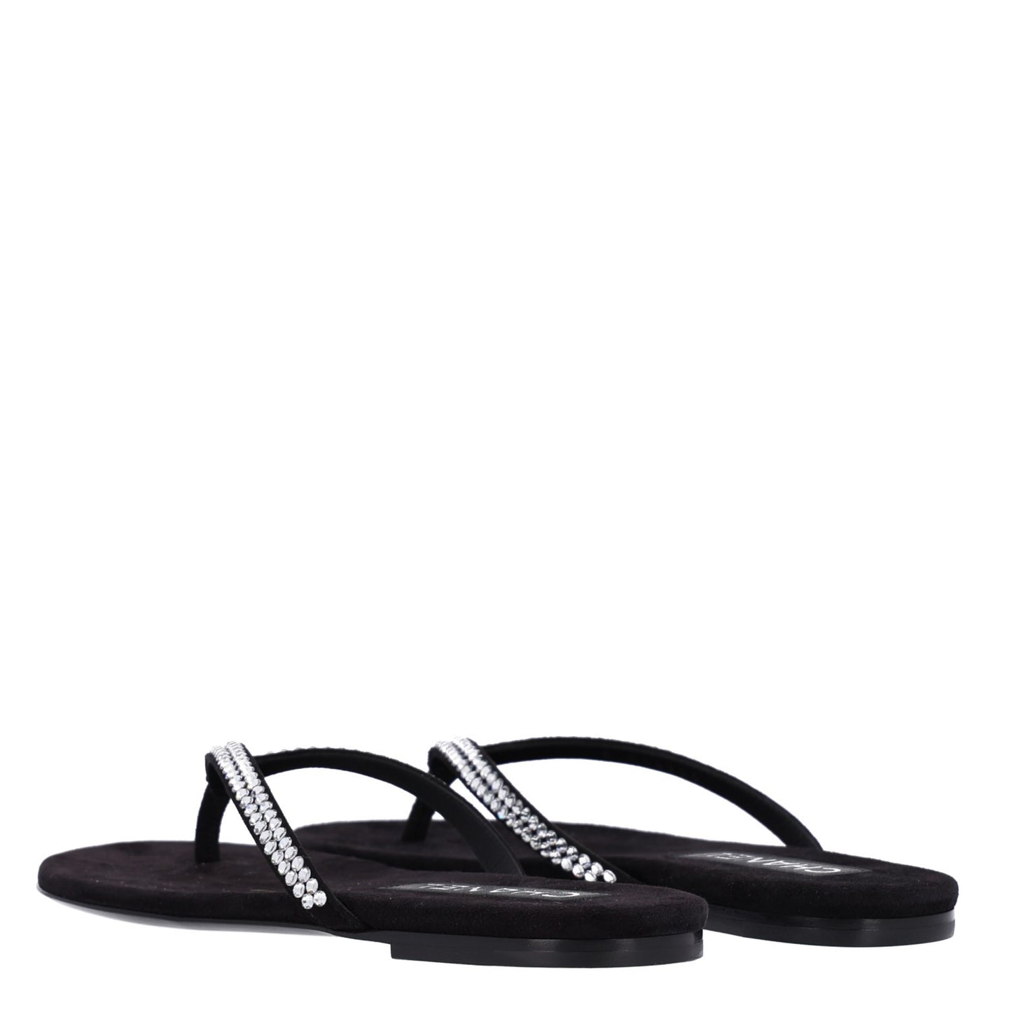 Suede Kidskin Strass CC Thong Sandals 36.5 Black