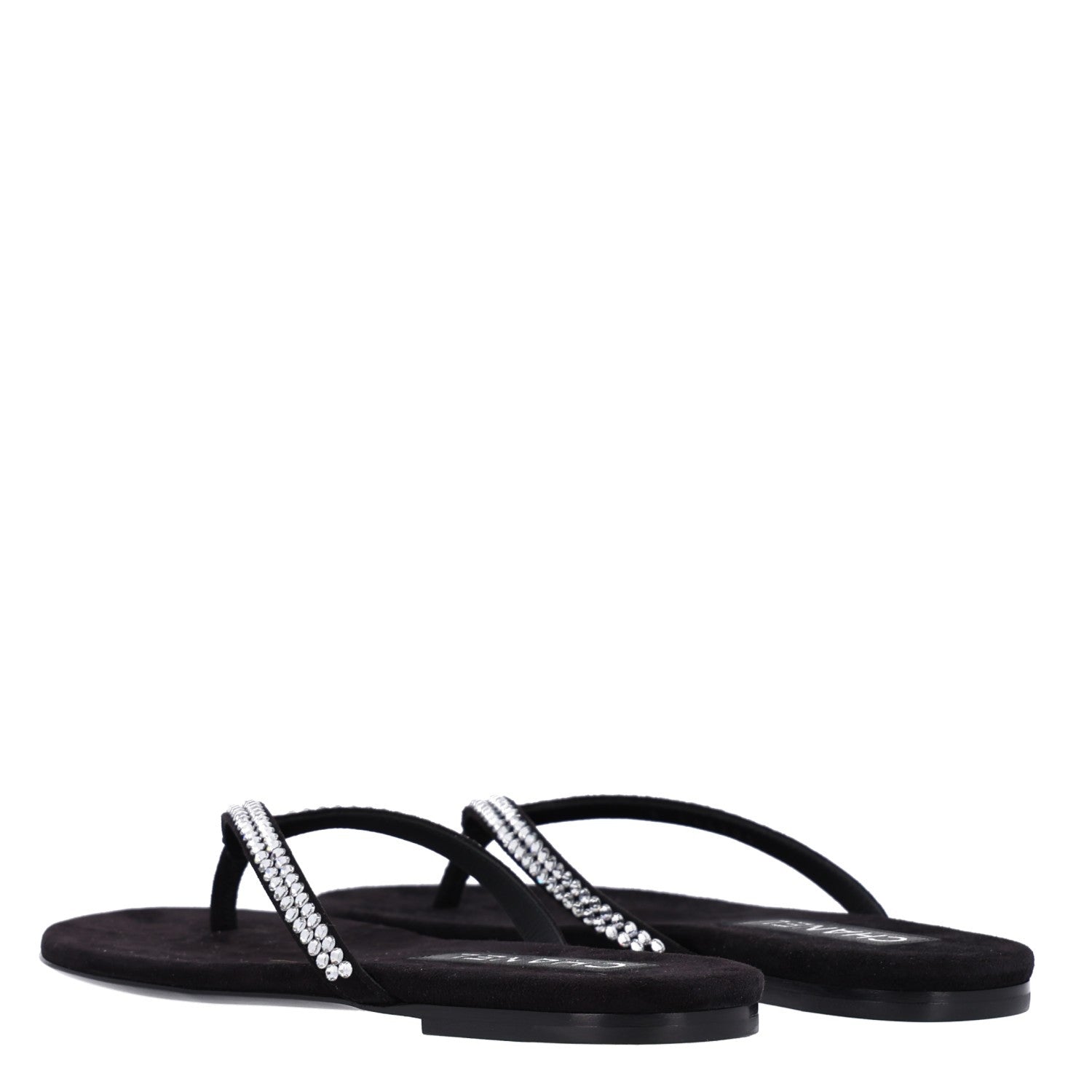 Chanel Suede Kidskin Strass CC Thong Sandals 36.5 Black 3 of 9