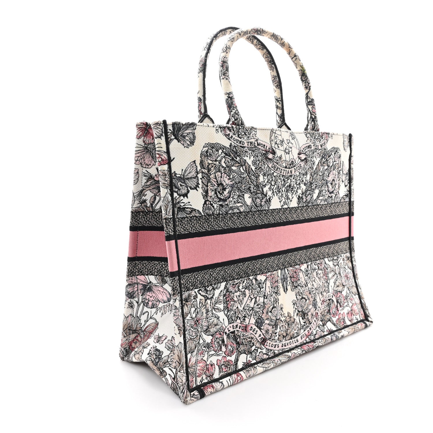 Christian Dior Canvas Embroidered Large Butterfly Around The World Book Tote White Pastel Pink 2 of 13