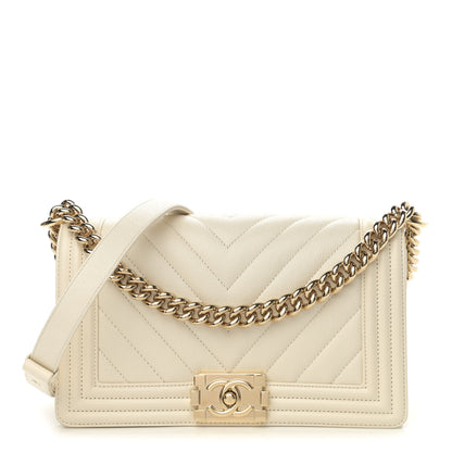 Chanel Caviar Chevron Quilted Medium Boy Flap Beige 1 of 12