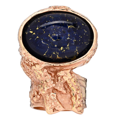 Saint Laurent Glass Cabochon Arty Ovale Ring 54 7 Rose Gold Lapis 1 of 4