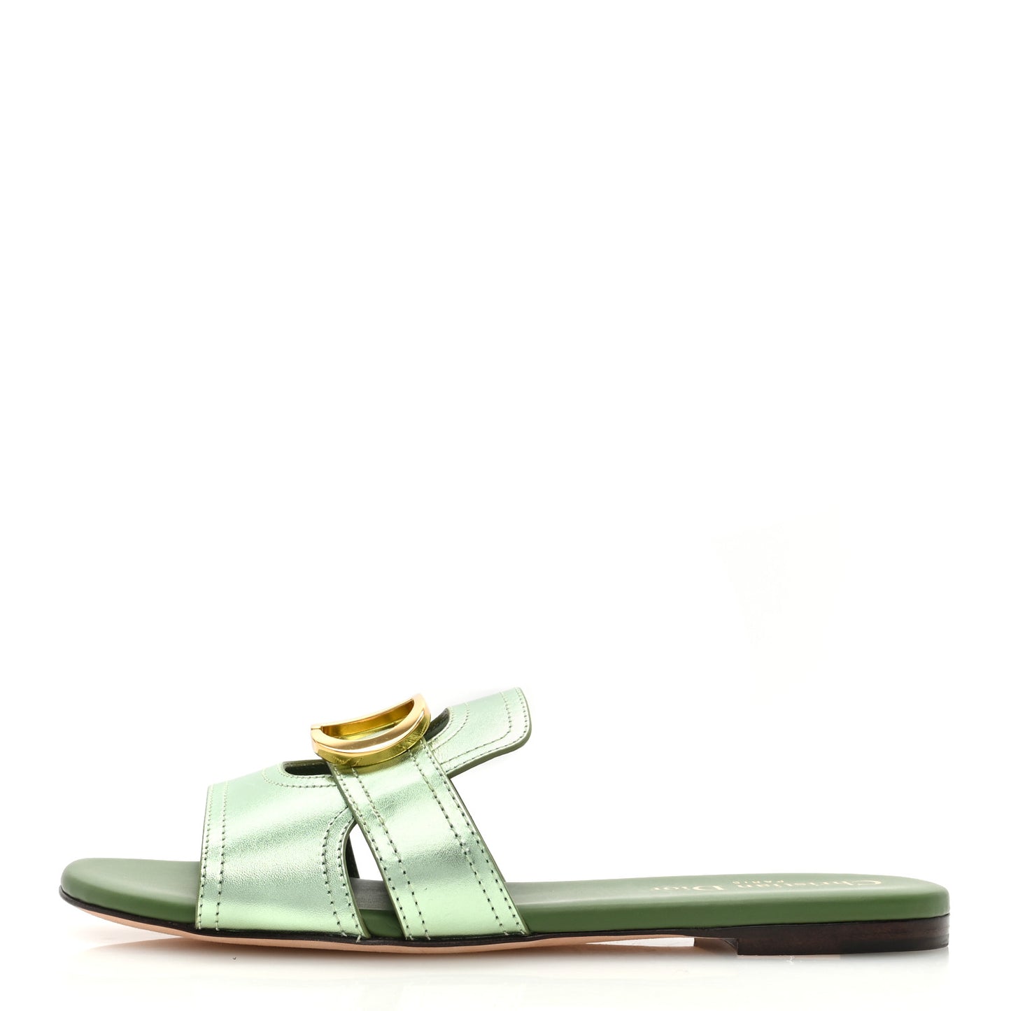 Metallic Calfskin 30 Montaigne Flat Slide Sandals 36.5 Green