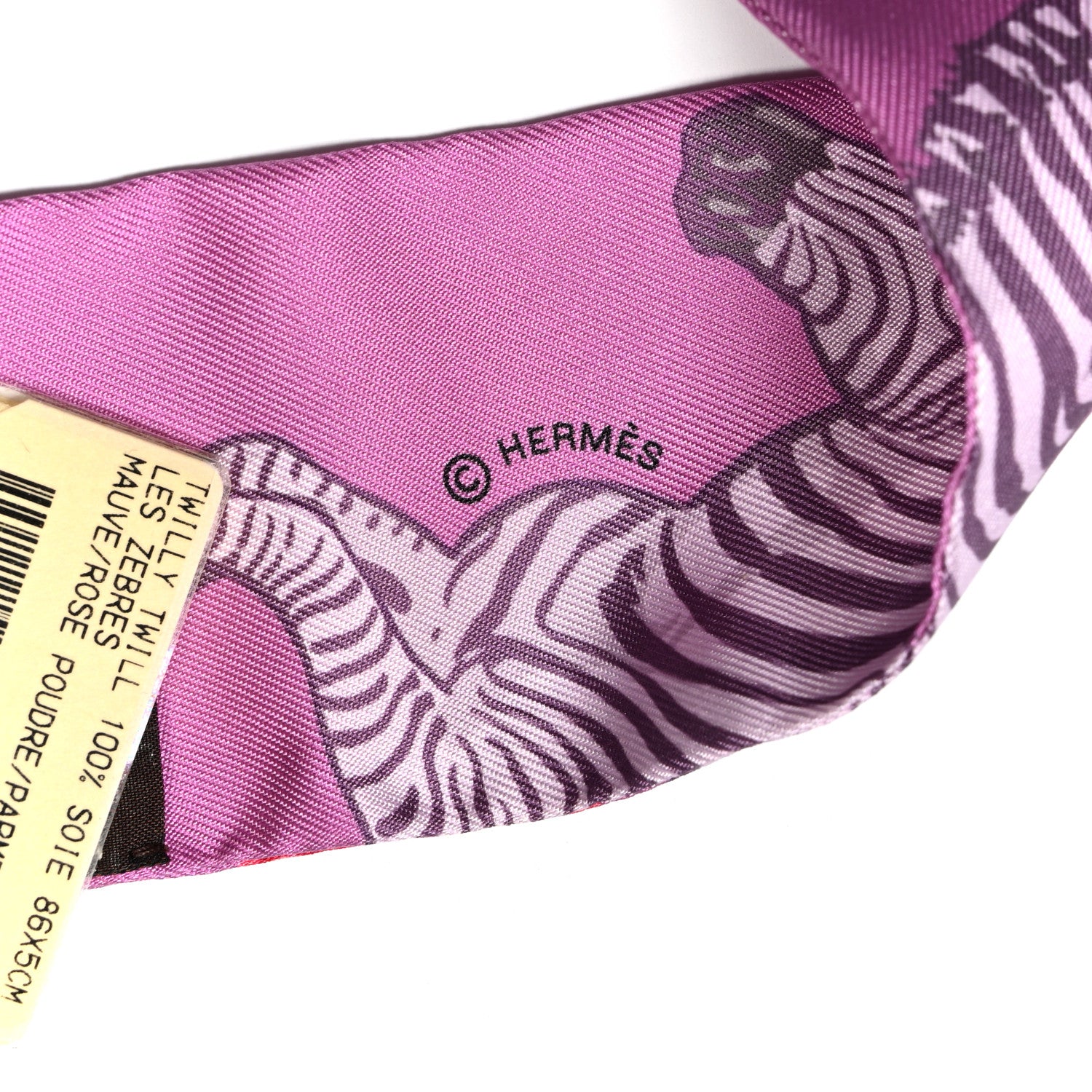 Hermes Silk Les Zebres Twilly Mauve Rose Poudre Parme 3 of 4