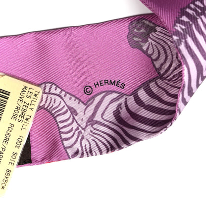Hermes Silk Les Zebres Twilly Mauve Rose Poudre Parme 3 of 4