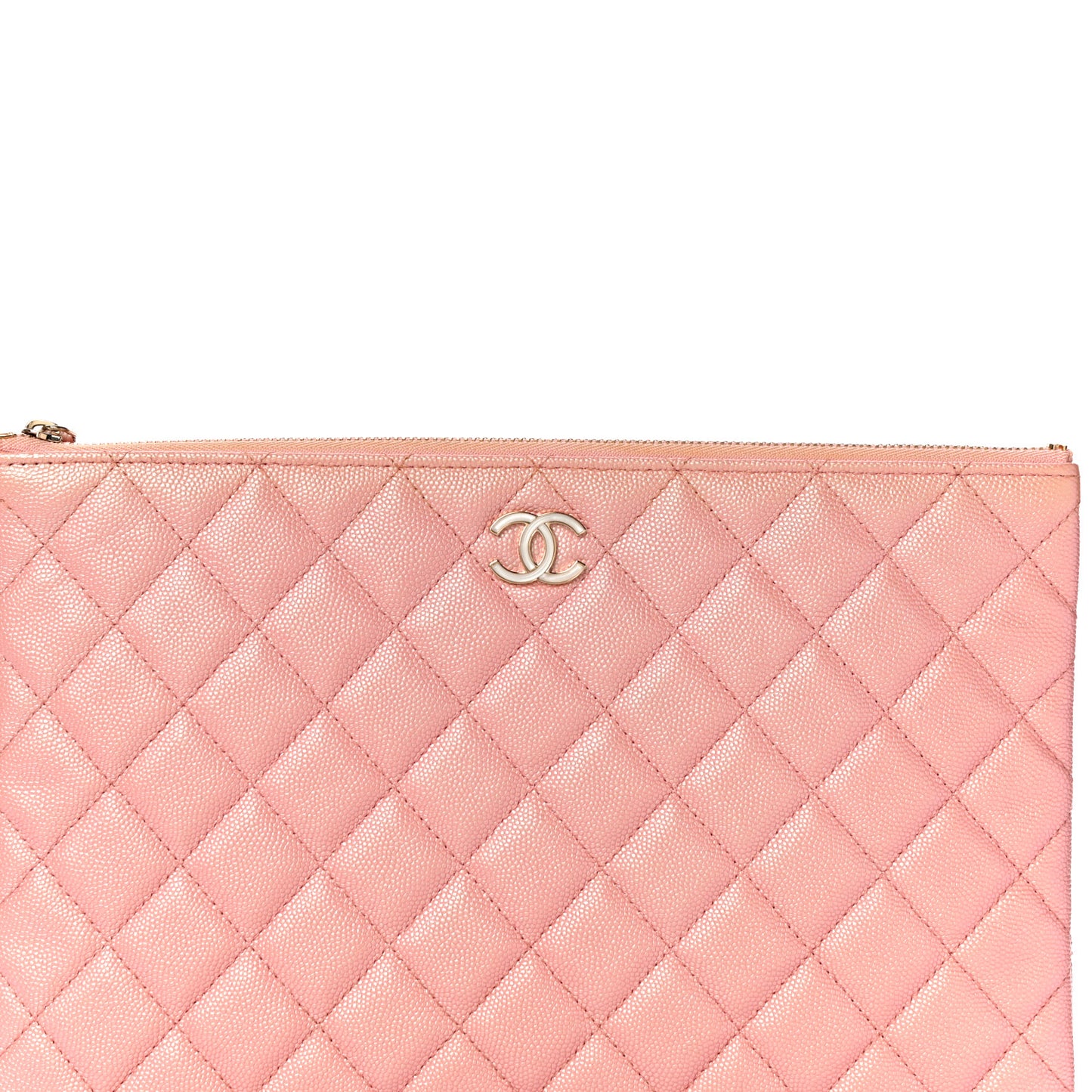 Iridescent Caviar Quilted Medium Cosmetic Case Rose Pink