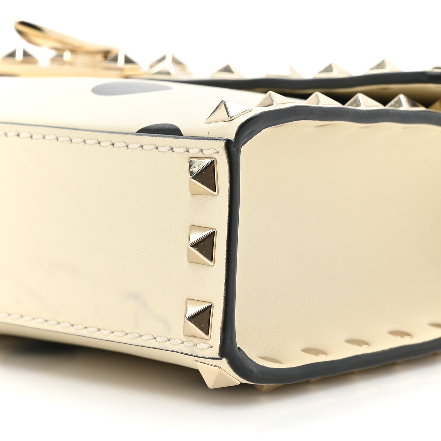 Vitello Polka Dot Medium Rockstud Flip Lock Crossbody Bag Light Ivory Black