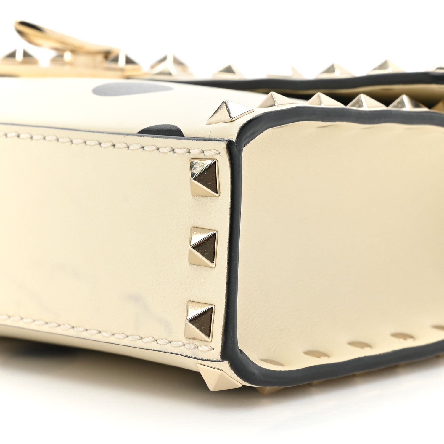 Valentino Garavani Vitello Polka Dot Medium Rockstud Flip Lock Crossbody Bag Light Ivory Black 7 of 10