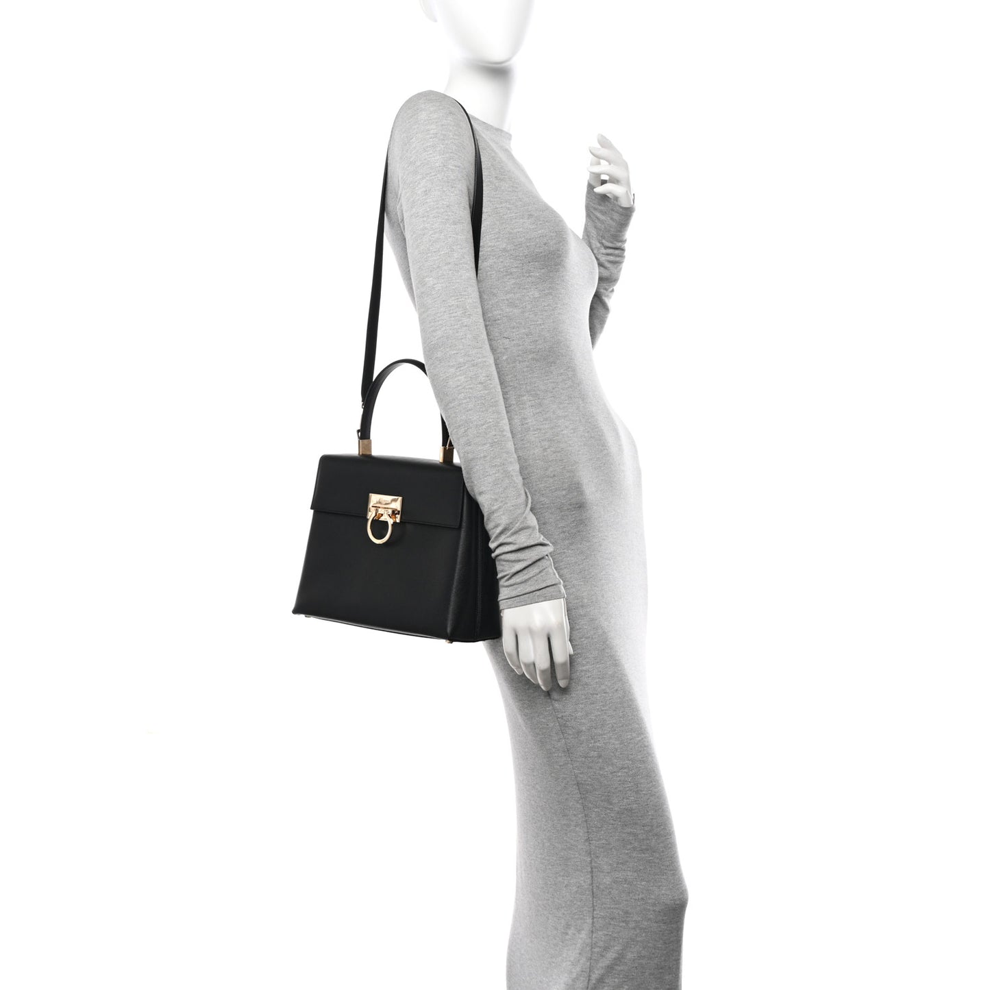 Hammered Calfskin Gancini Top Handle Bag Black
