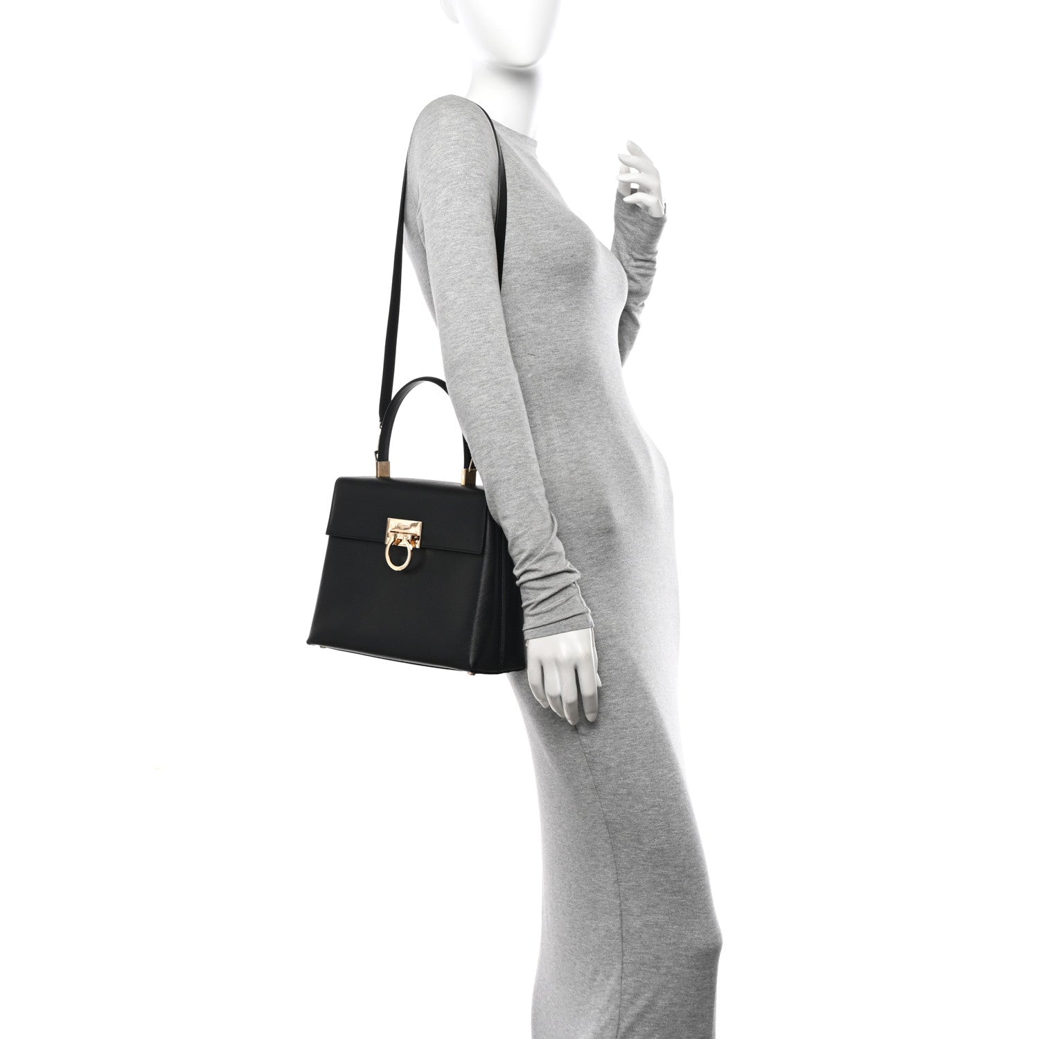 Salvatore Ferragamo Hammered Calfskin Gancini Top Handle Bag Black 2 of 9