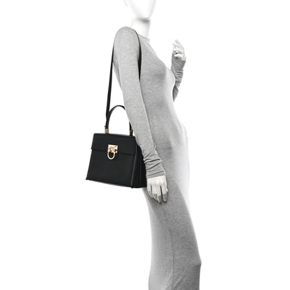Salvatore Ferragamo Hammered Calfskin Gancini Top Handle Bag Black 2 of 9