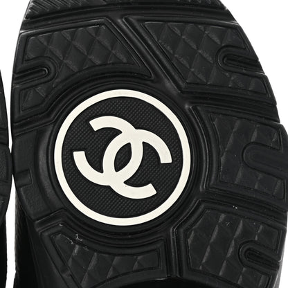 Chanel Mesh Suede Grained Calfskin Womens CC Sneakers 37 Black White 6 of 9