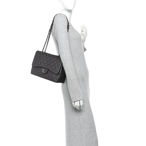 Lambskin Quilted Jumbo Single Flap  Dark Grey