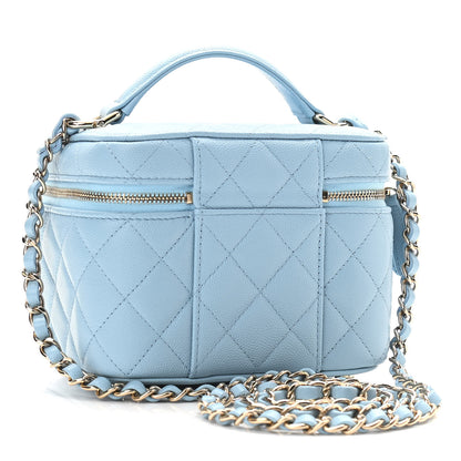 Chanel Caviar Quilted Top Handle Vanity Case With Chain Blue 3 of 12