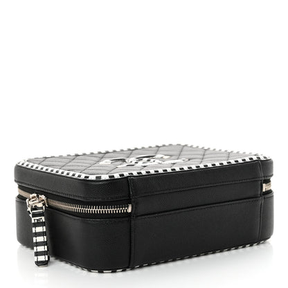 Chanel Caviar Quilted Striped Medium CC Filigree Vanity Case Black White 4 of 11