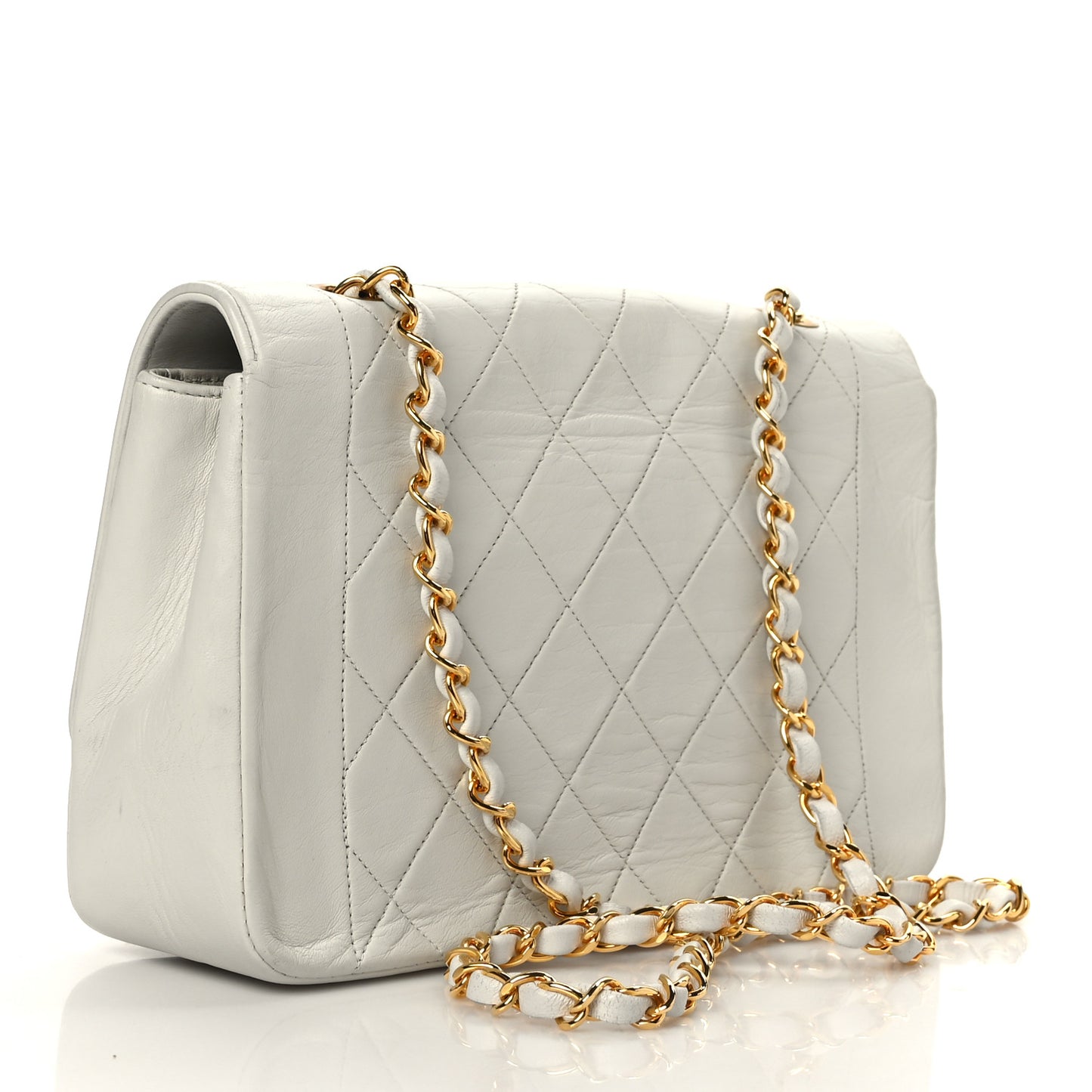 Lambskin Quilted Medium Single Flap White