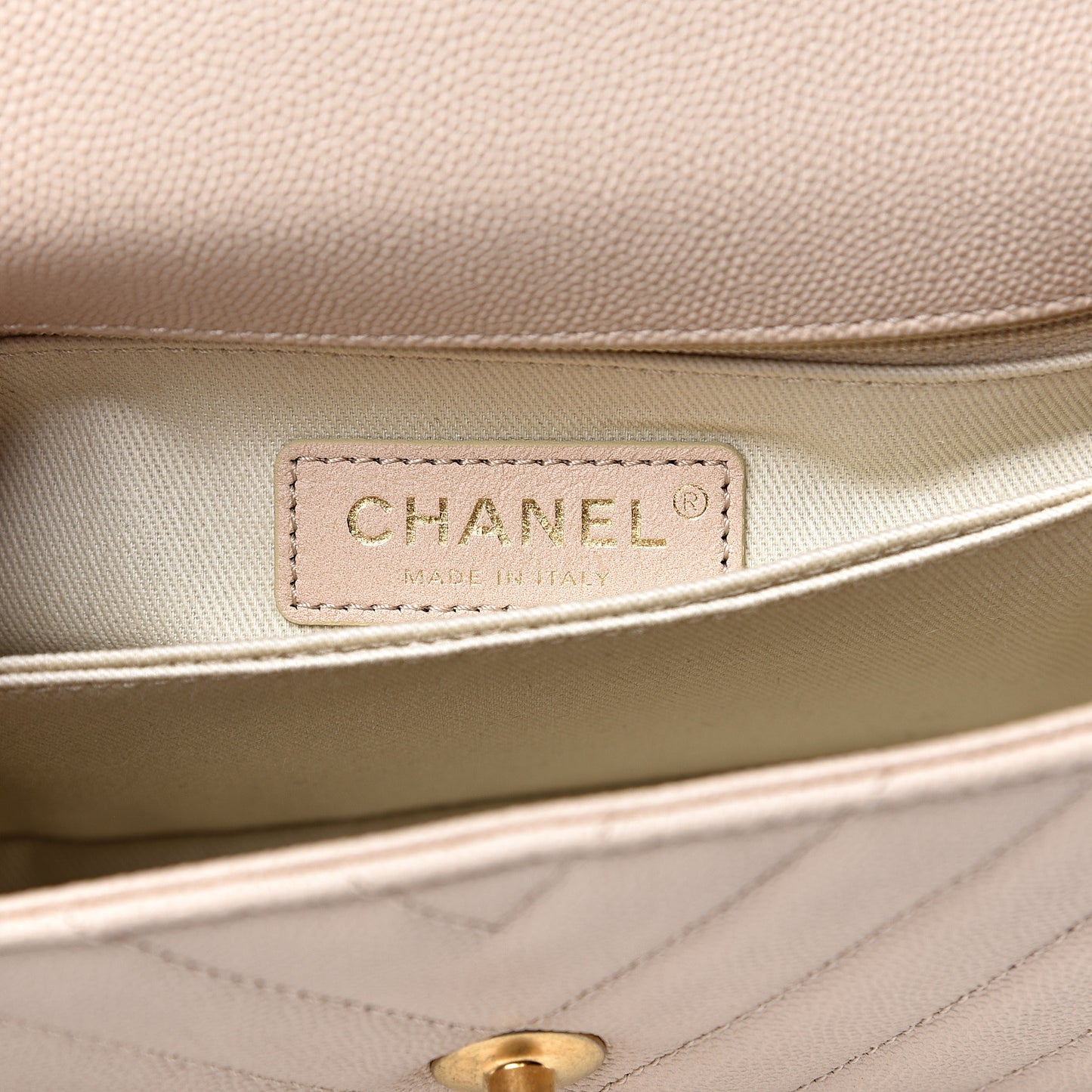 Caviar Lizard Embossed Chevron Quilted Mini Coco Handle Flap Beige